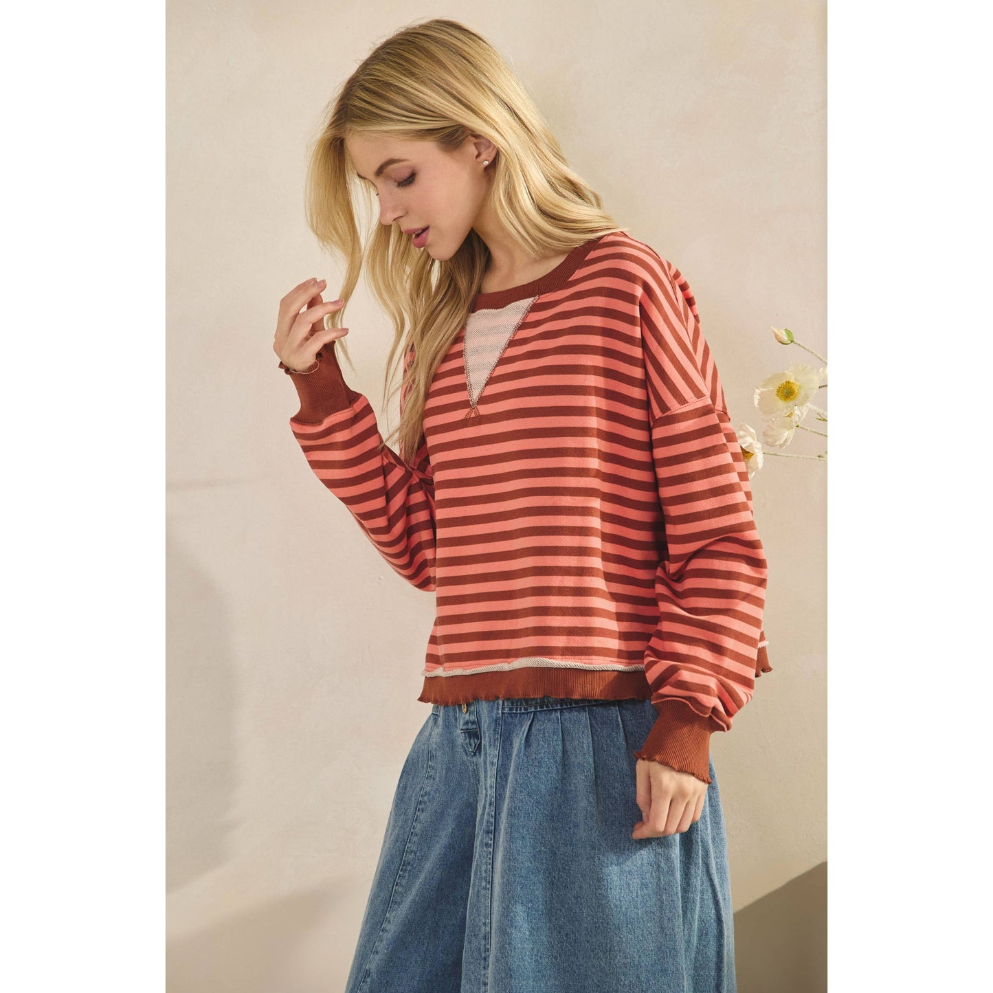 Cropped Striped French Terry Top
