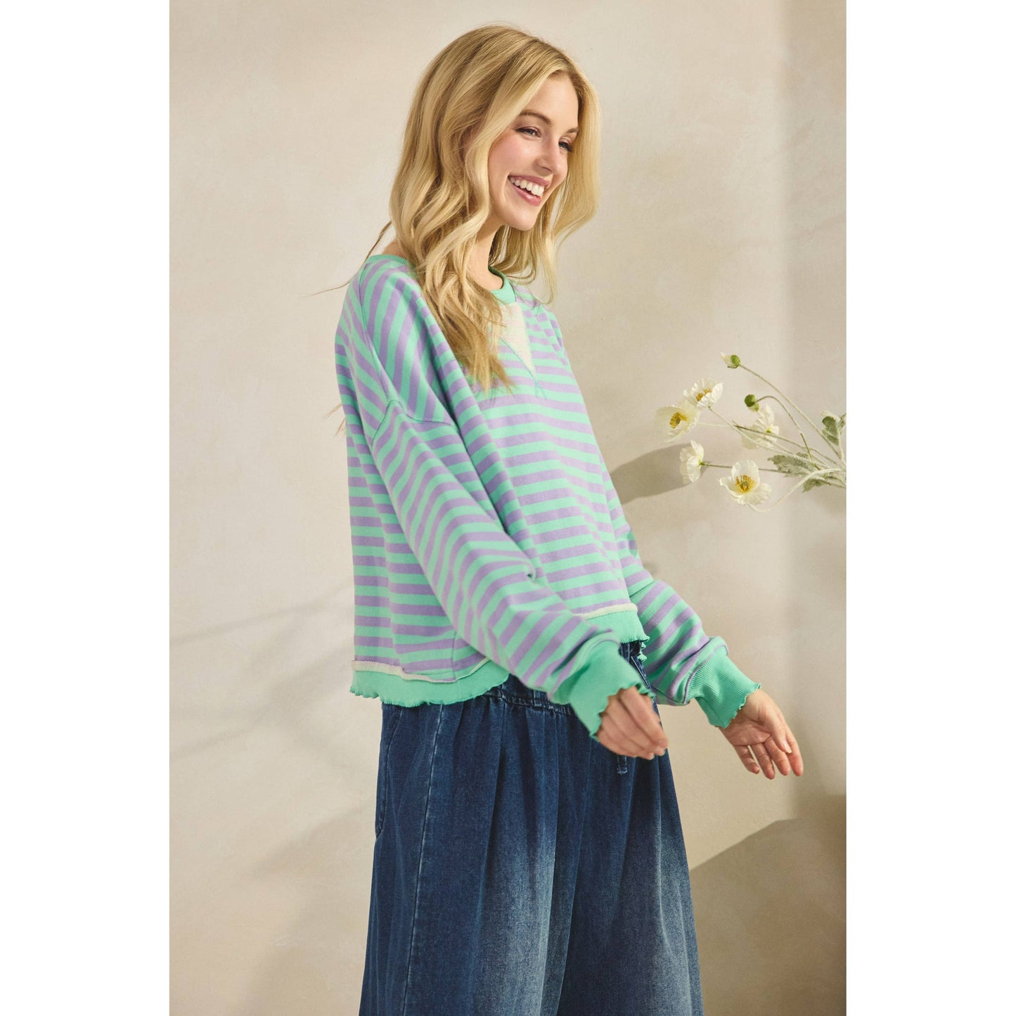 Cropped Striped French Terry Top