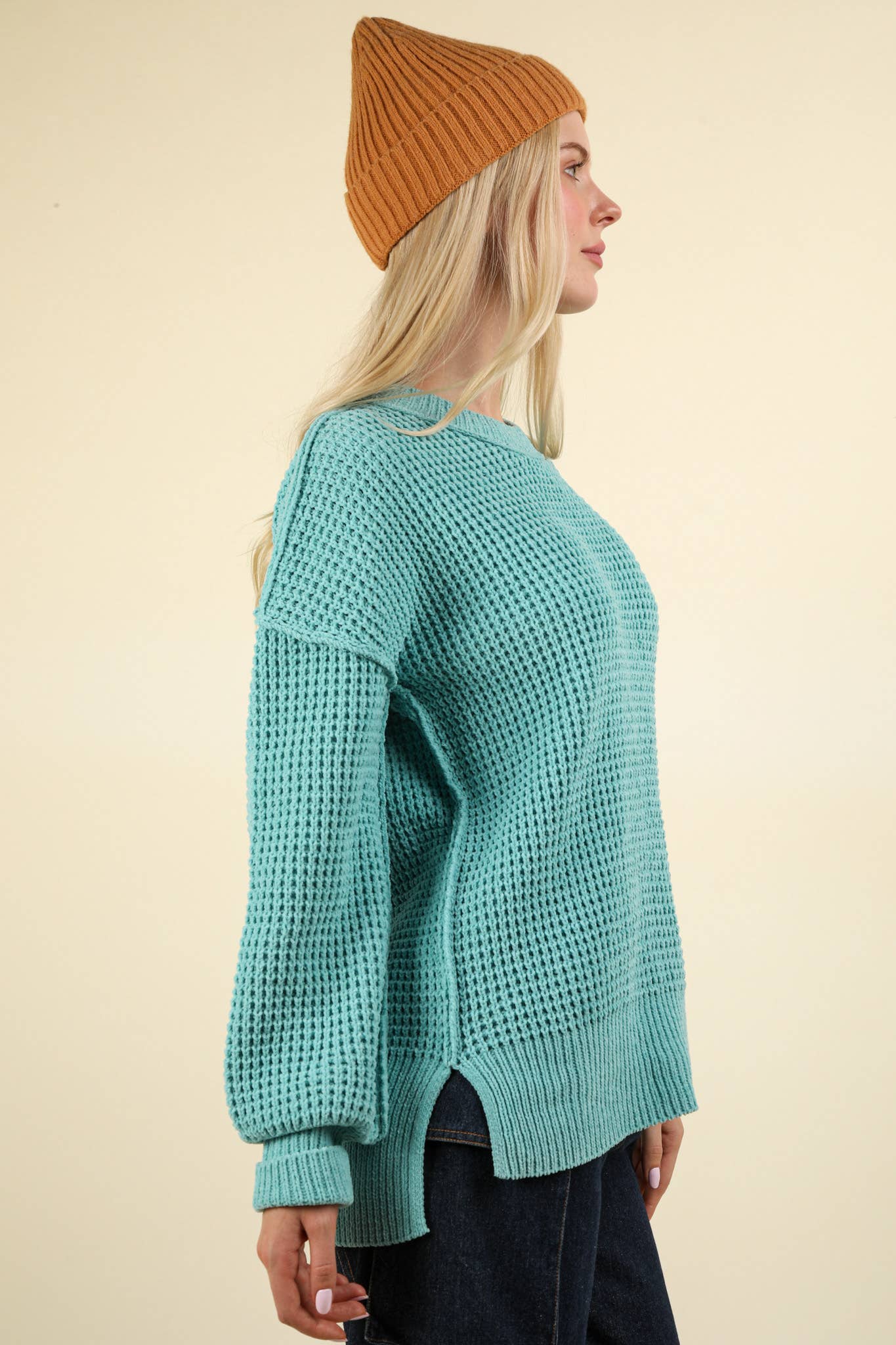 Soft Comfy Oversized Knit Sweater Pullover Top: SEA FOAM