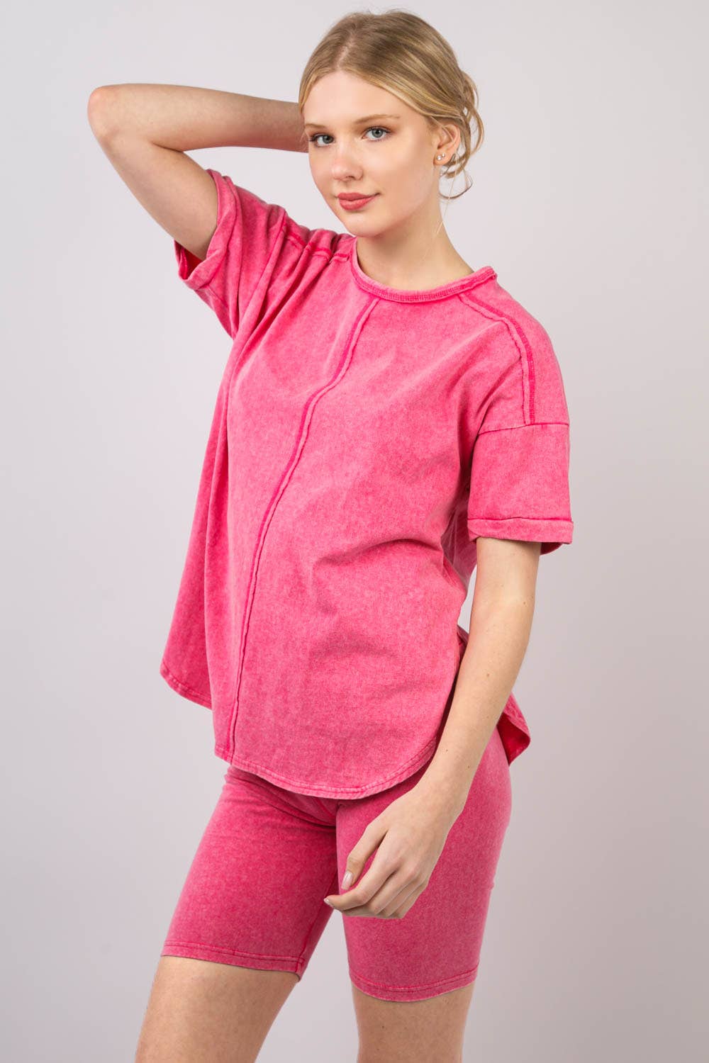 Washed Stretchy Knit Activewear Top & Shorts