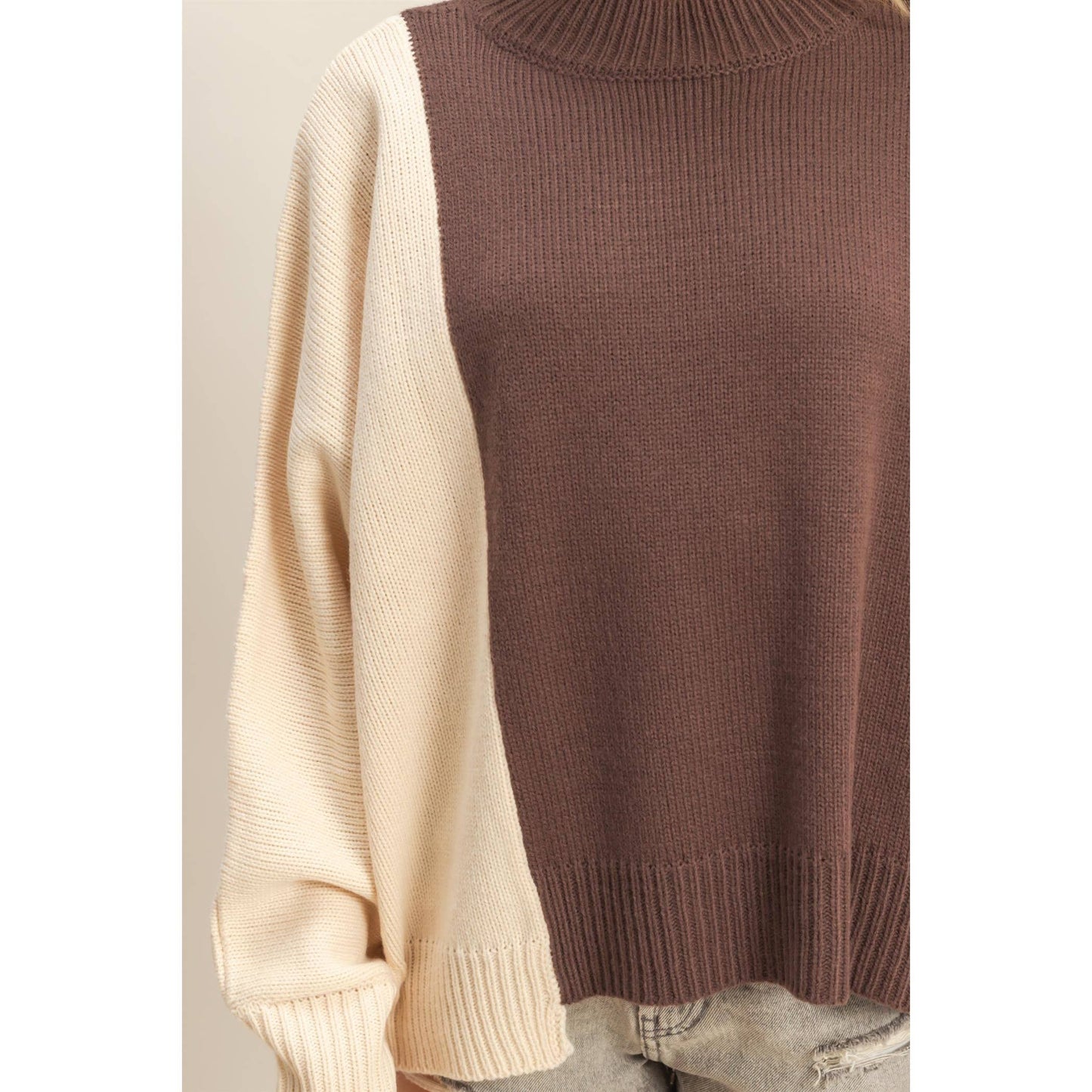 Modern Color Block Mock Neck Sweater