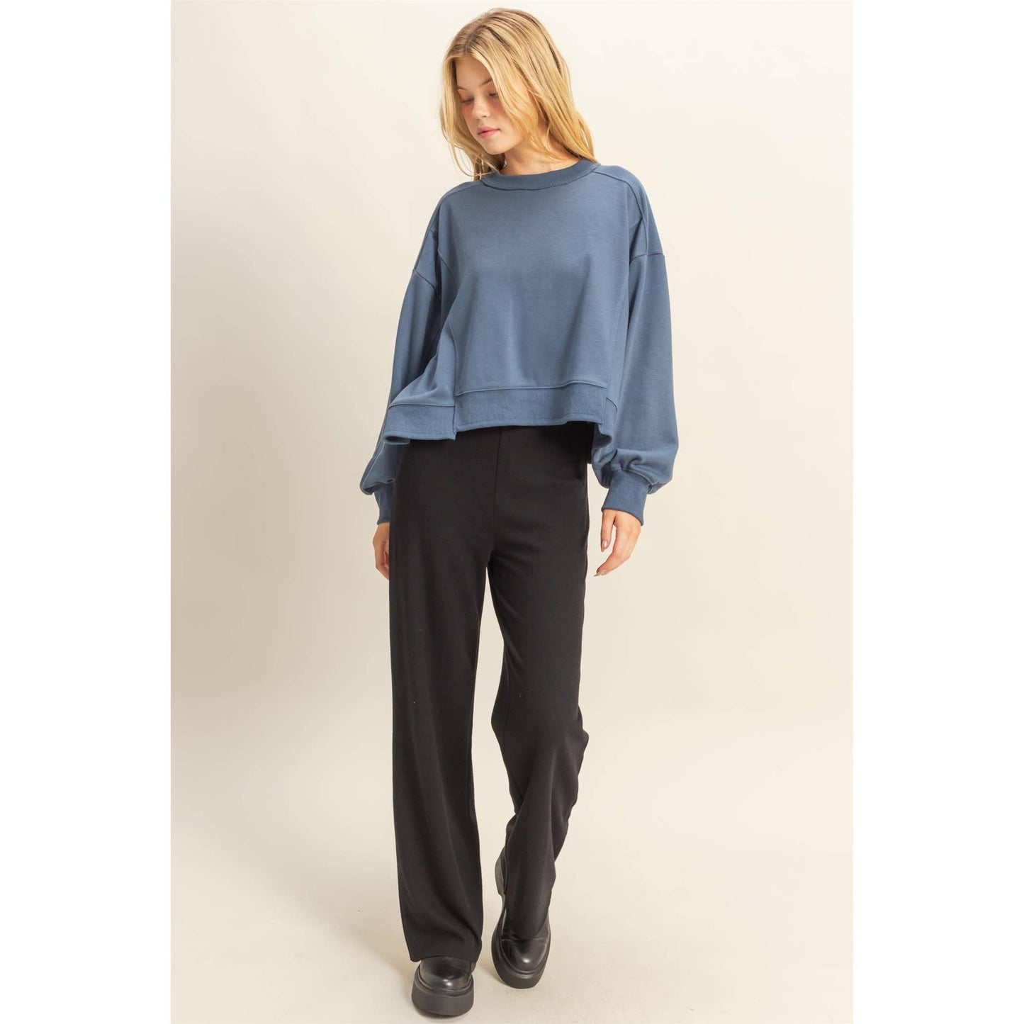 Layered Hem Sweatshirt With Raw Edges