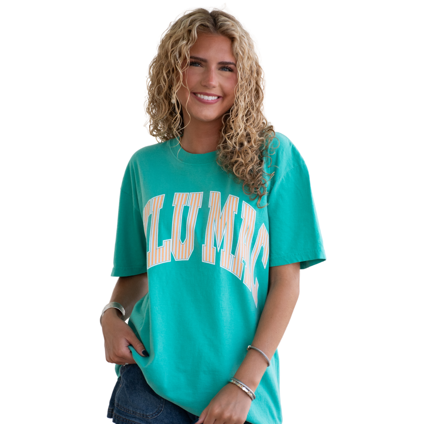 LuLu Mac Stripe Adult Cream Sickle Sky/Island Green Comfort Colors Tee: Cream Sickle Sky/Island Green