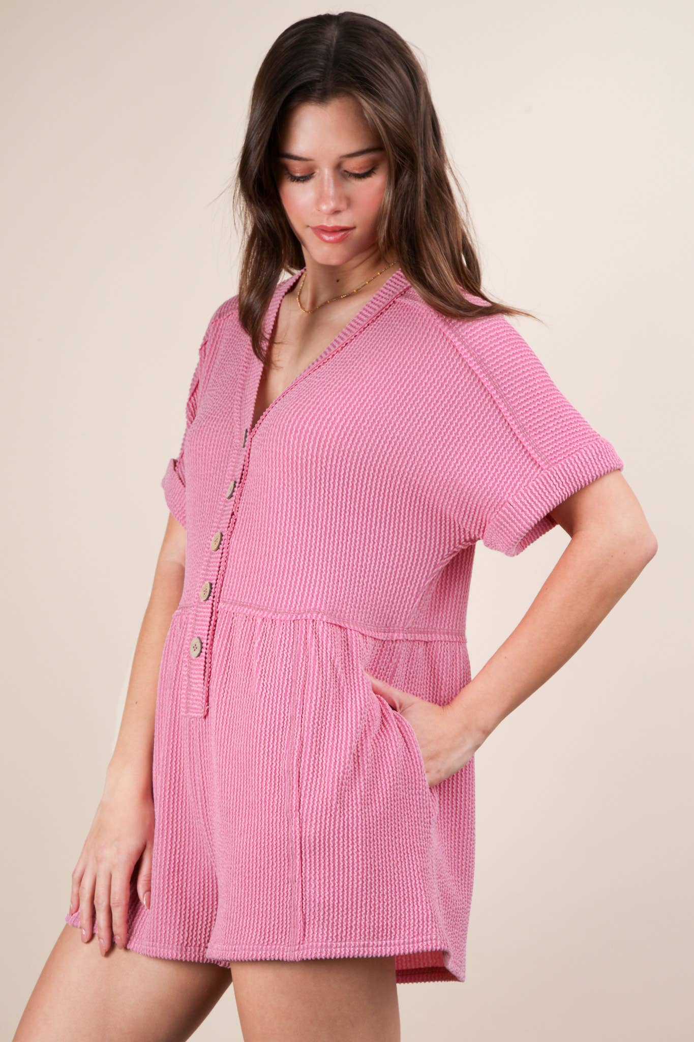 Two Tone Ribbed Knit Comfy Casual Romper