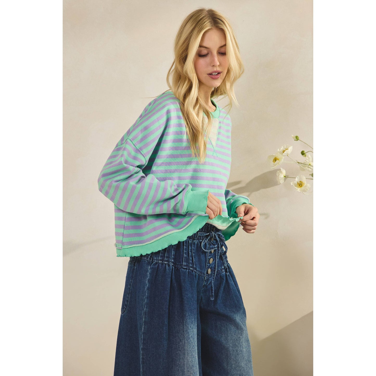 Cropped Striped French Terry Top