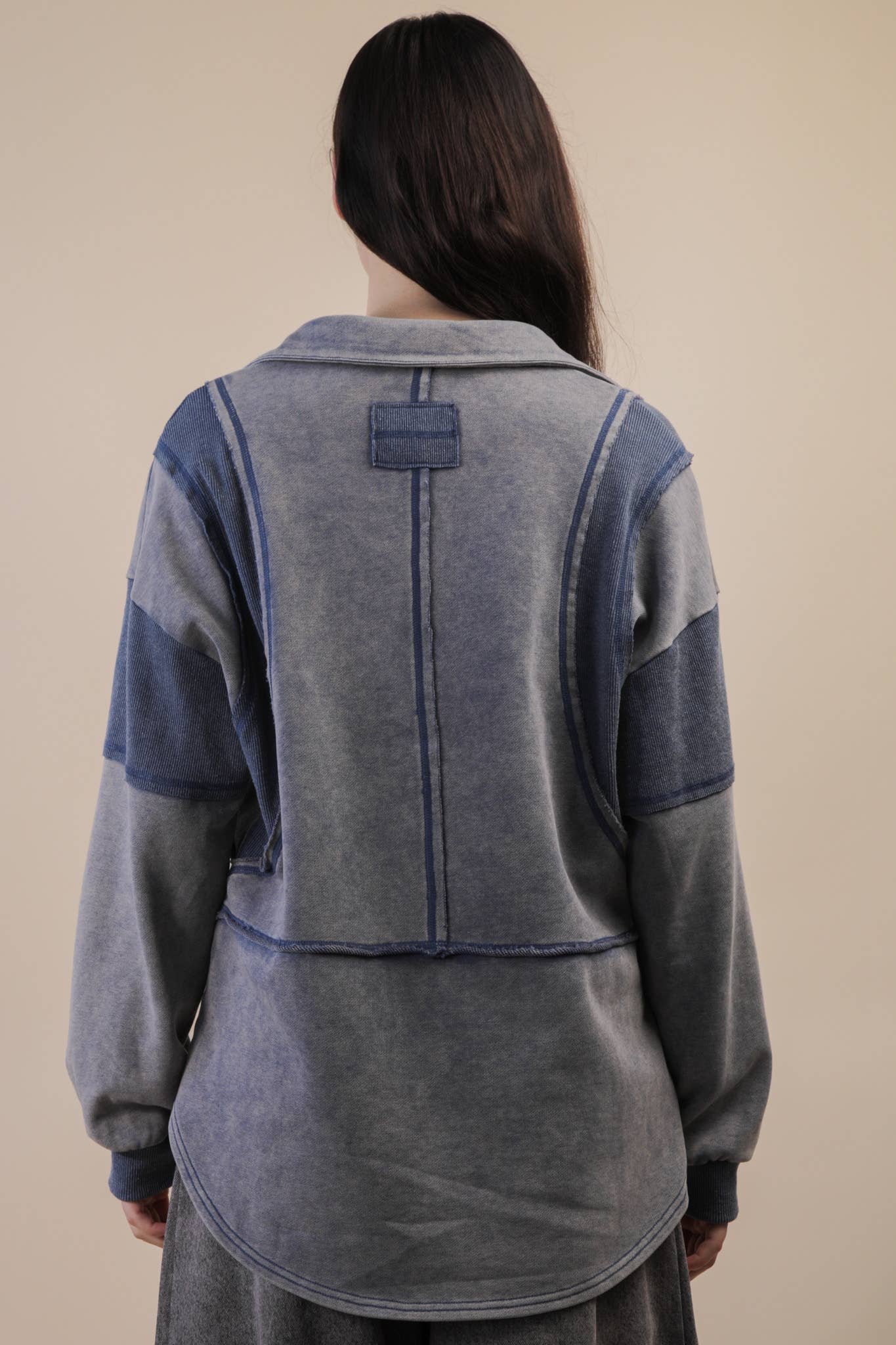 Mineral Washed Oversized French Terry Knit Top: DENIM