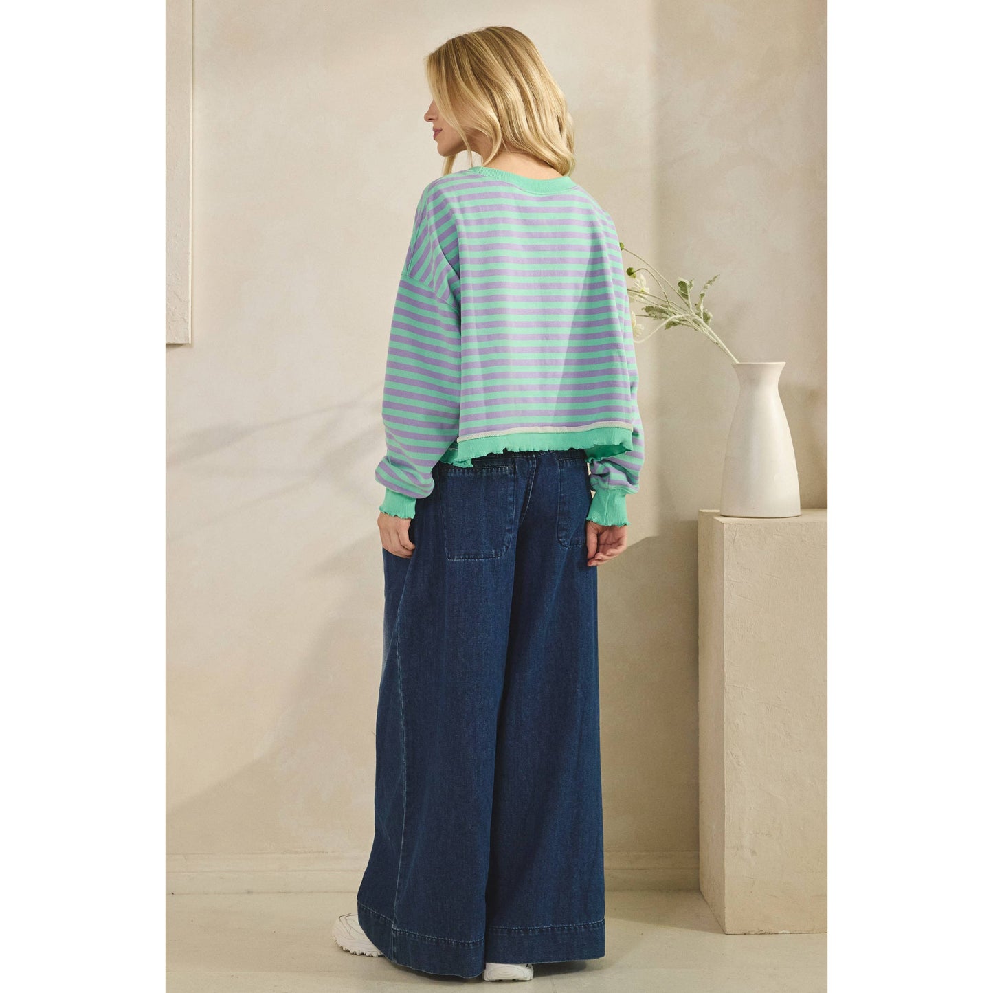 Cropped Striped French Terry Top