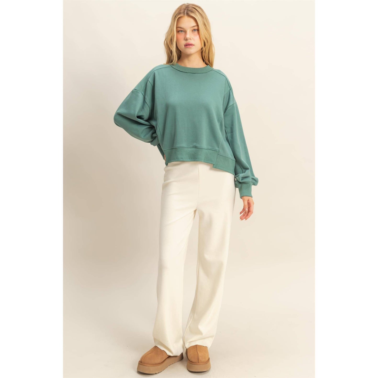 Layered Hem Sweatshirt With Raw Edges