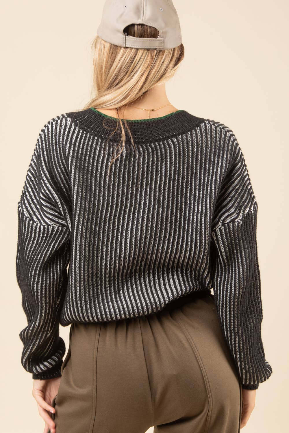 Oversized Vertical Stripe Tow Tone Sweater Top