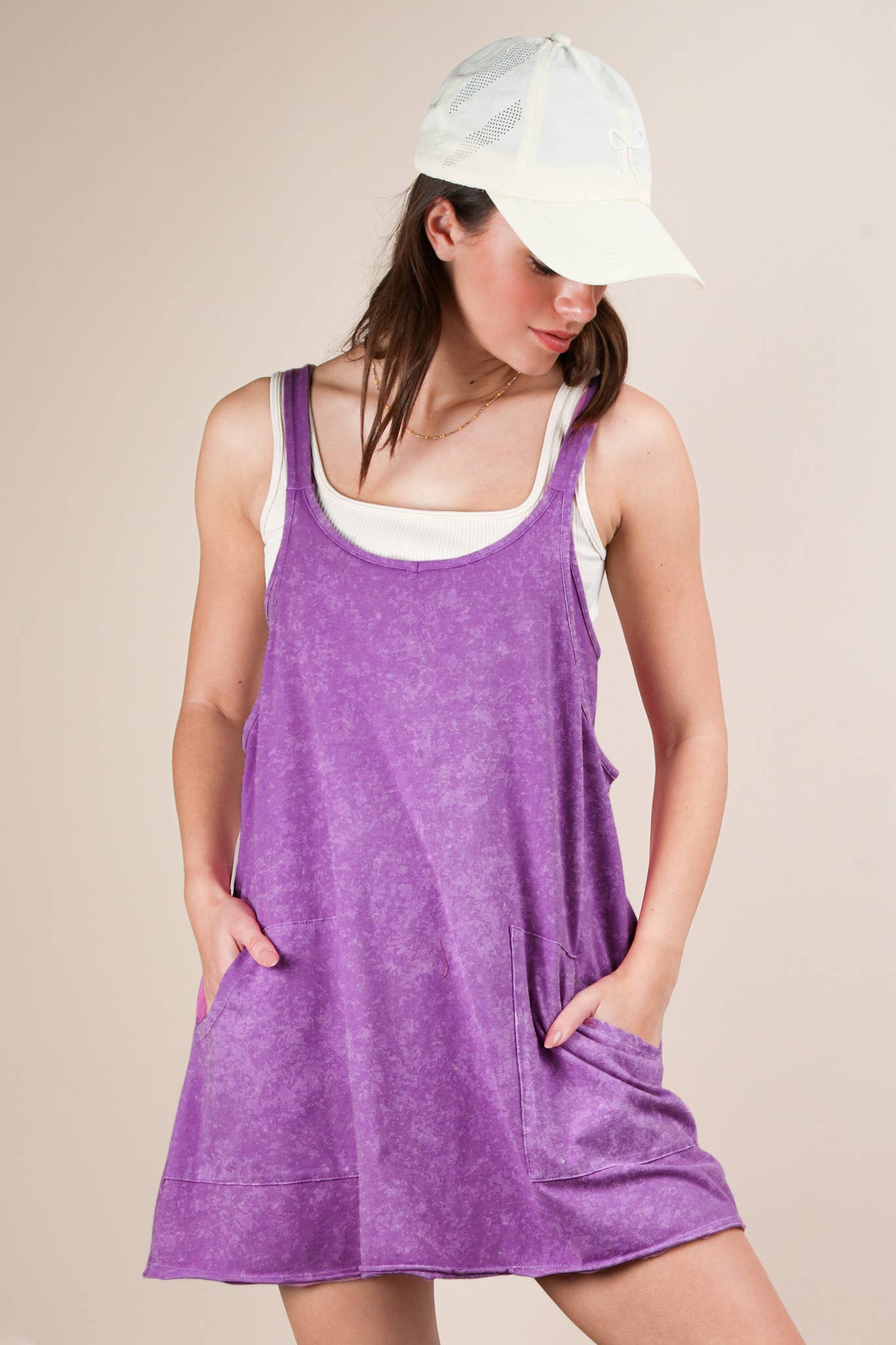 Mineral Washed Knit Mini Dress with Shorts Inside