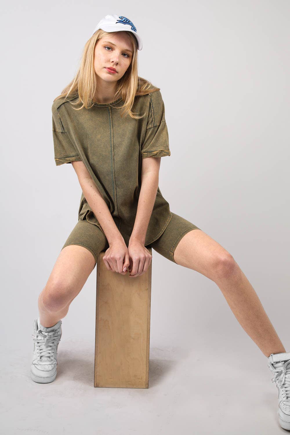 Washed Stretchy Knit Activewear Top & Shorts