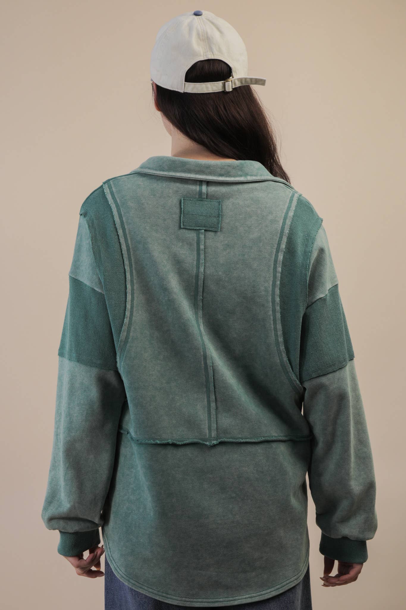 Mineral Washed Oversized French Terry Knit Top: SAGE