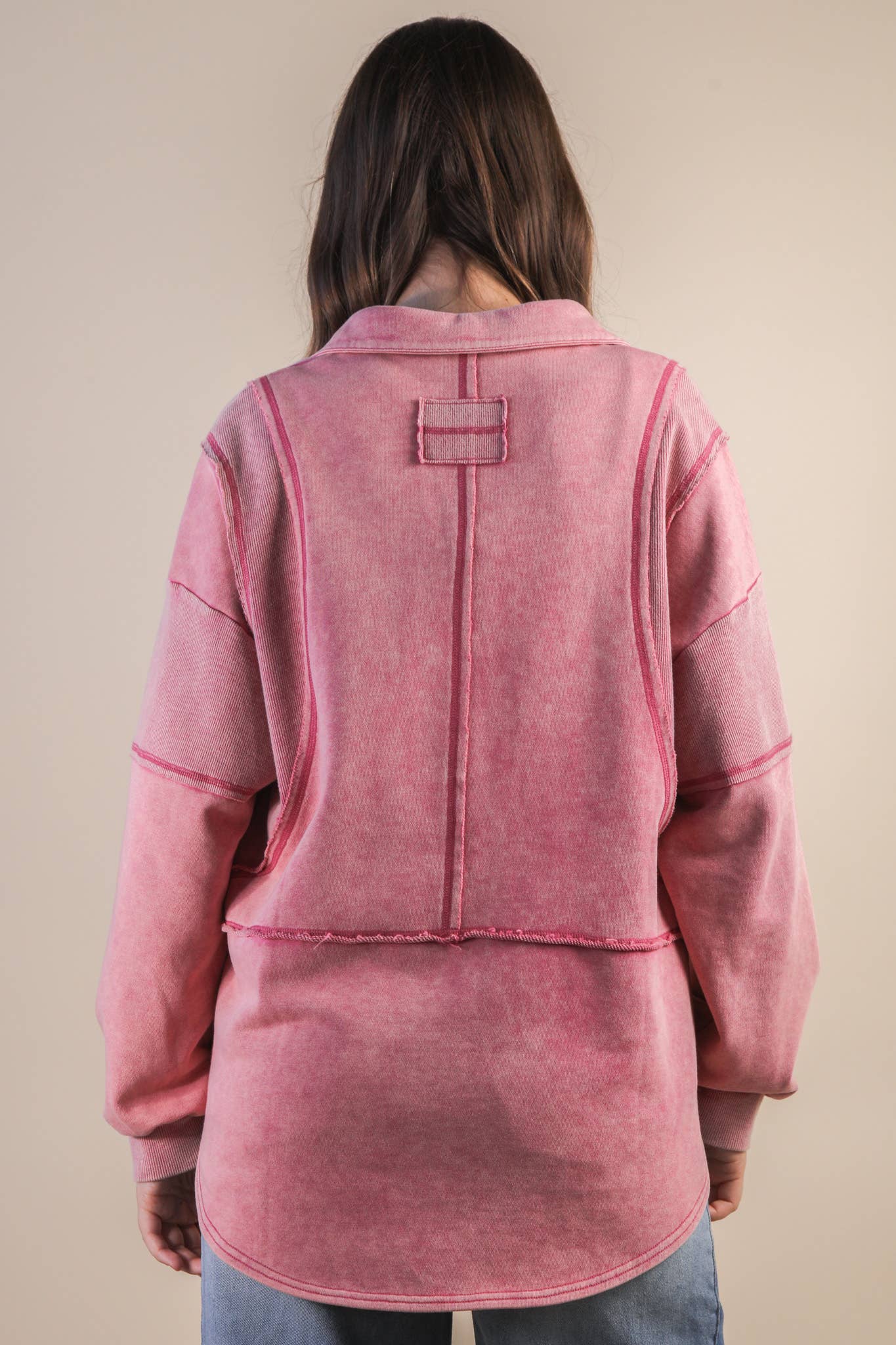 Mineral Washed Oversized French Terry Knit Top: MAUVE