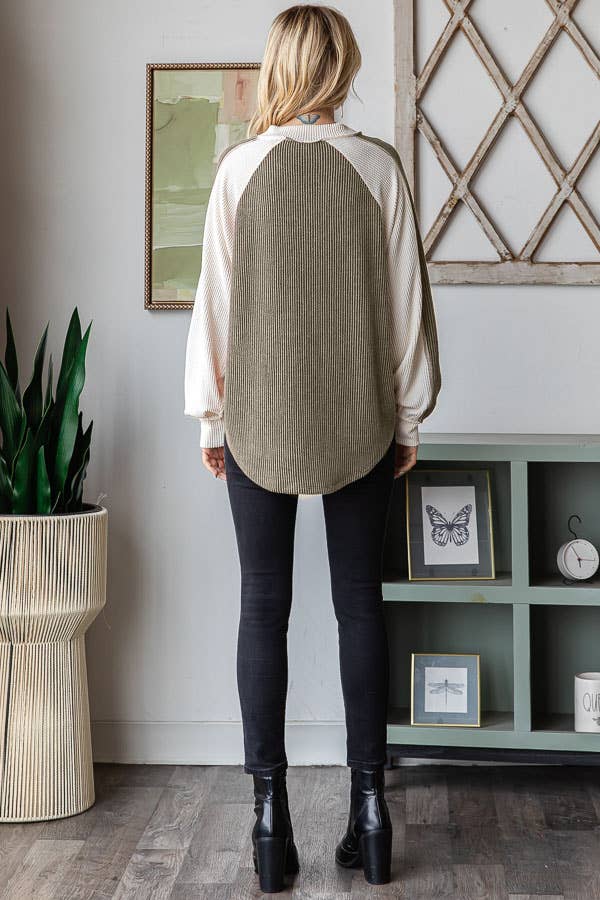 Olive Ribbed Colorblock