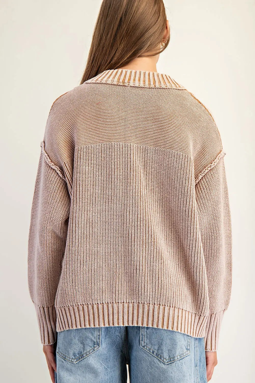 Half Button Front Long Sleeve Knit Pullover