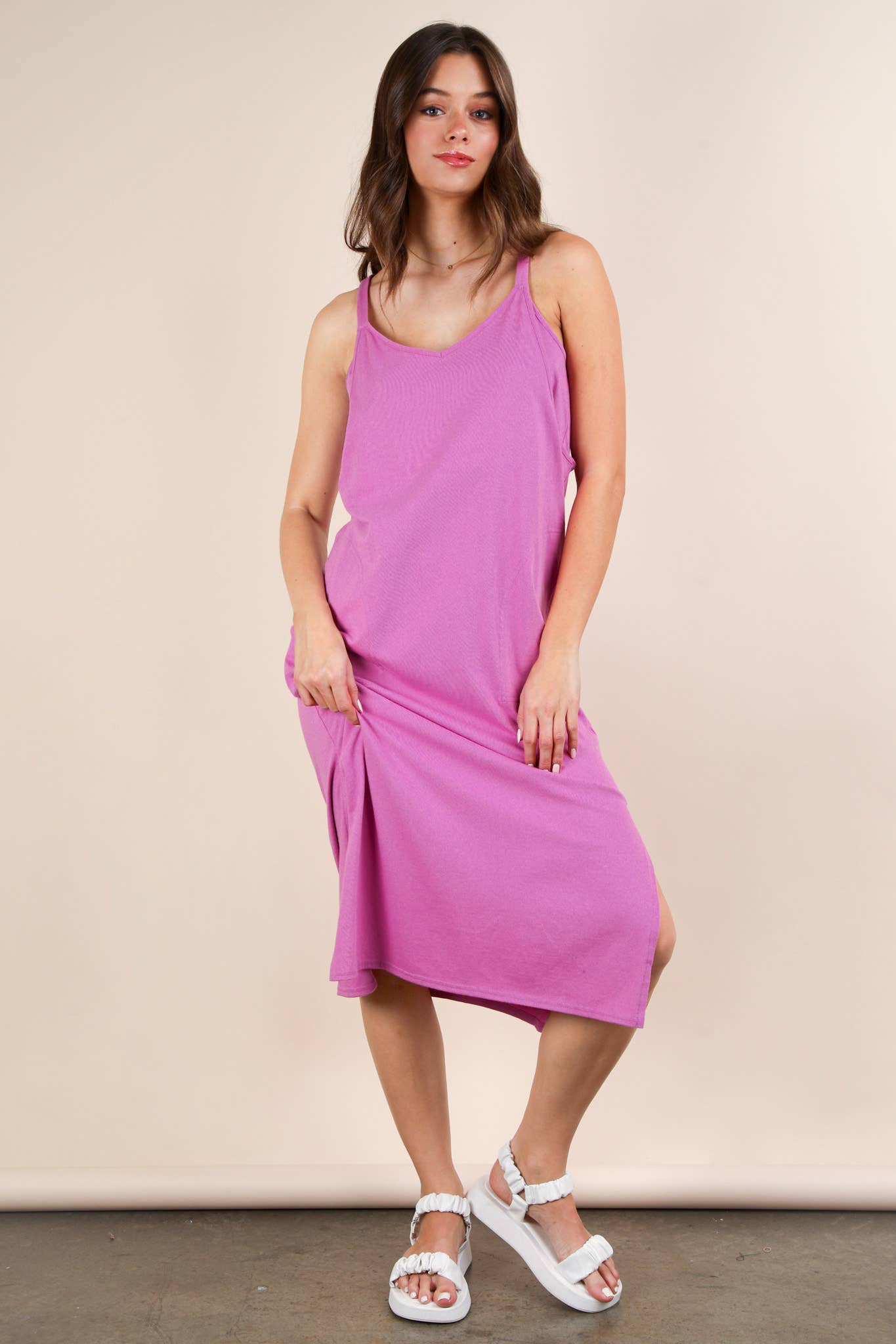 V-Neck Sleeveless Casual Comfy Midi Dress