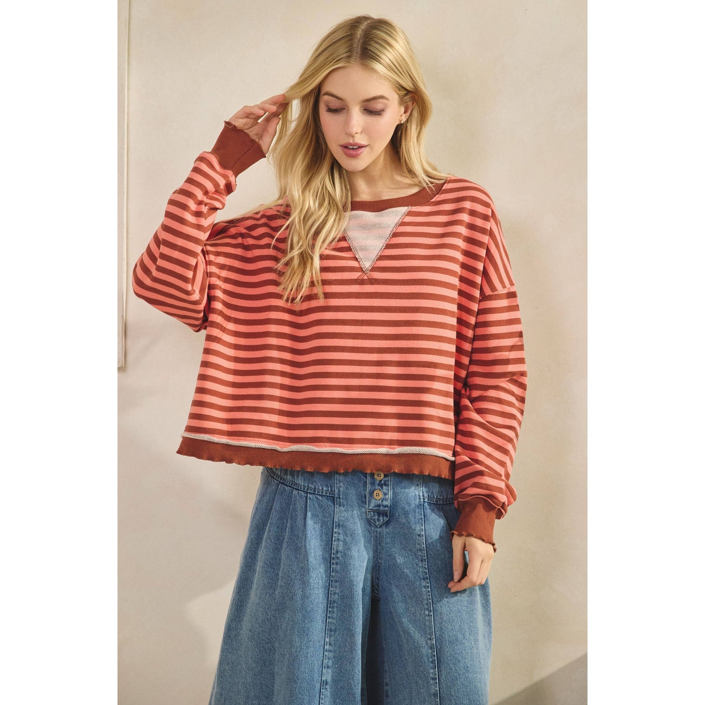 Cropped Striped French Terry Top