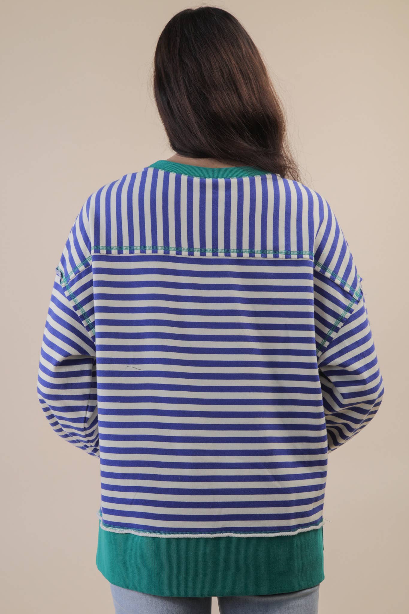 Stripe Comfy Casual Oversized Knit Top: ROYAL BLUE/CREAM