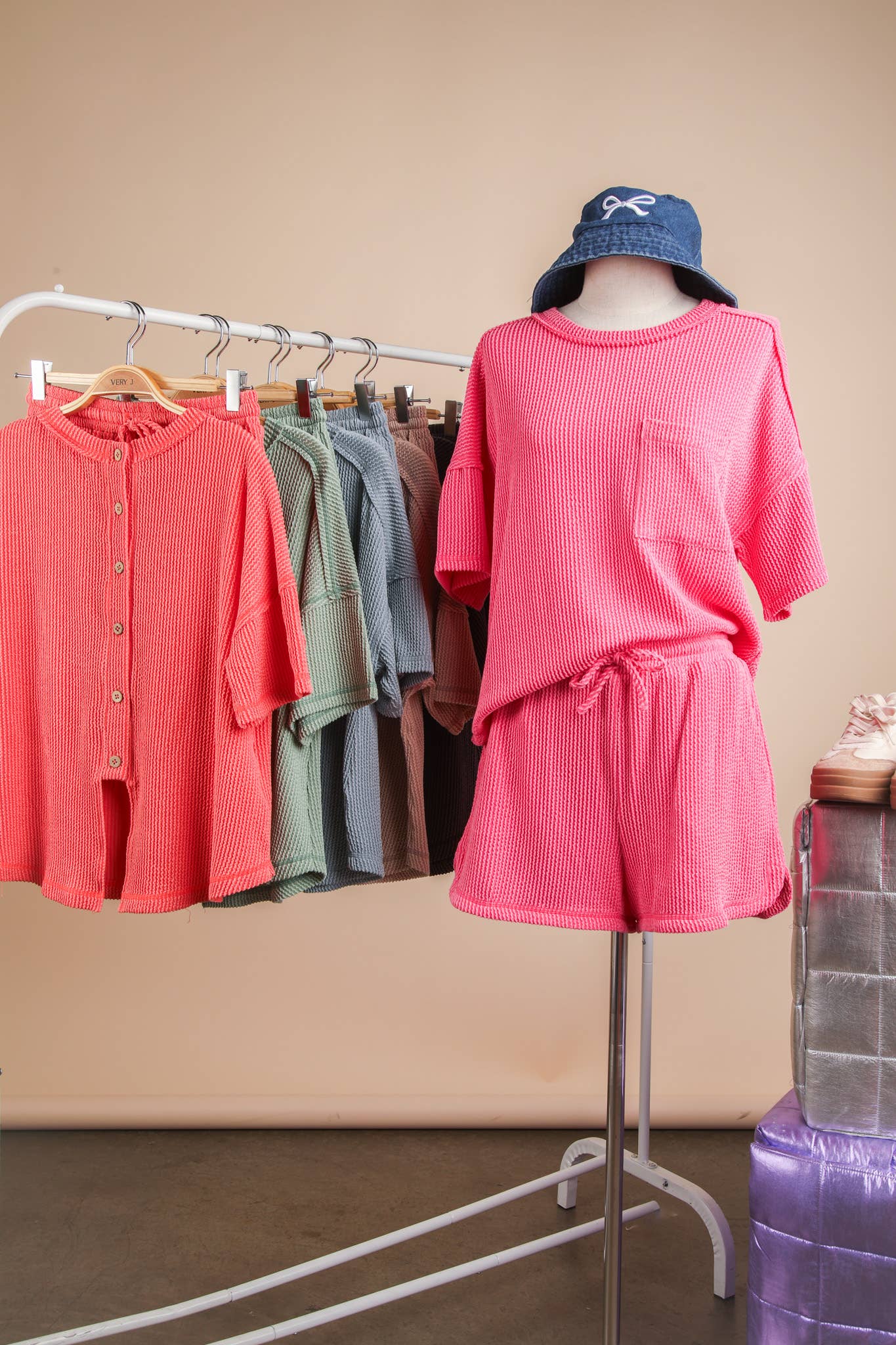 Oversized Two Tone Double Knit Top & Shorts