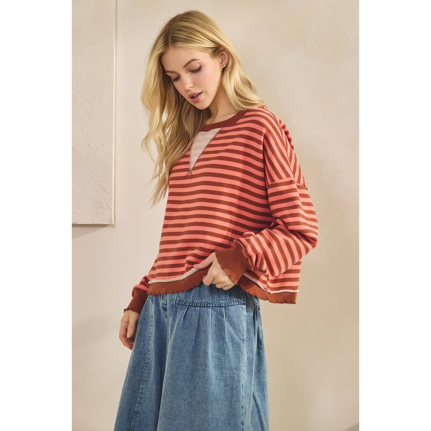 Cropped Striped French Terry Top