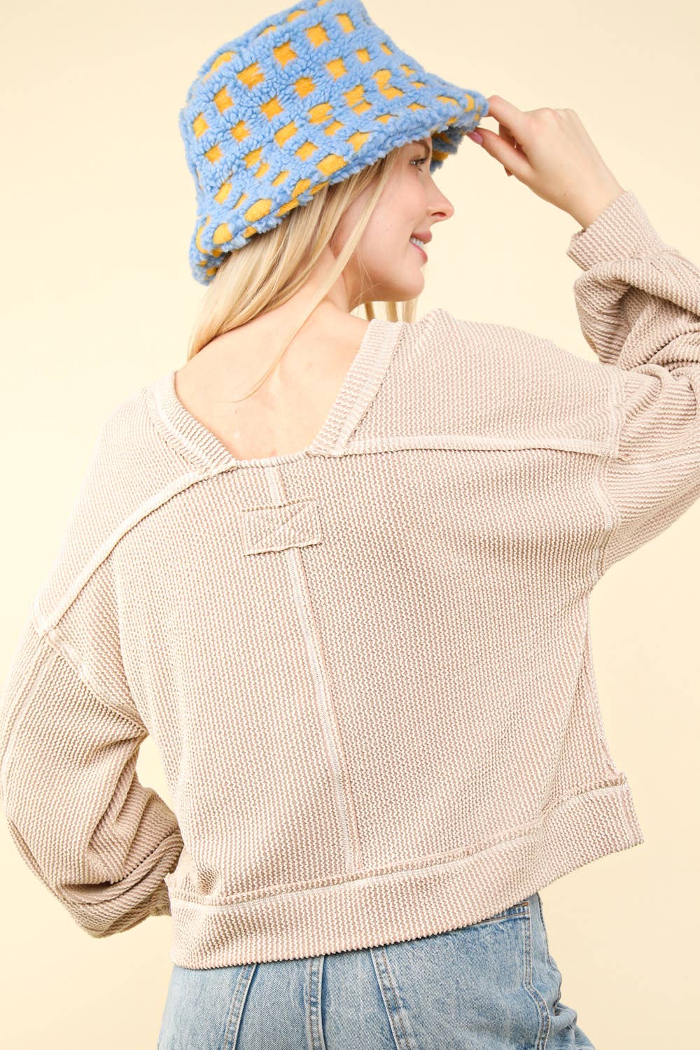 Two Tone Otto Ribbed Oversized Soft Comfy knit Top: OATMEAL