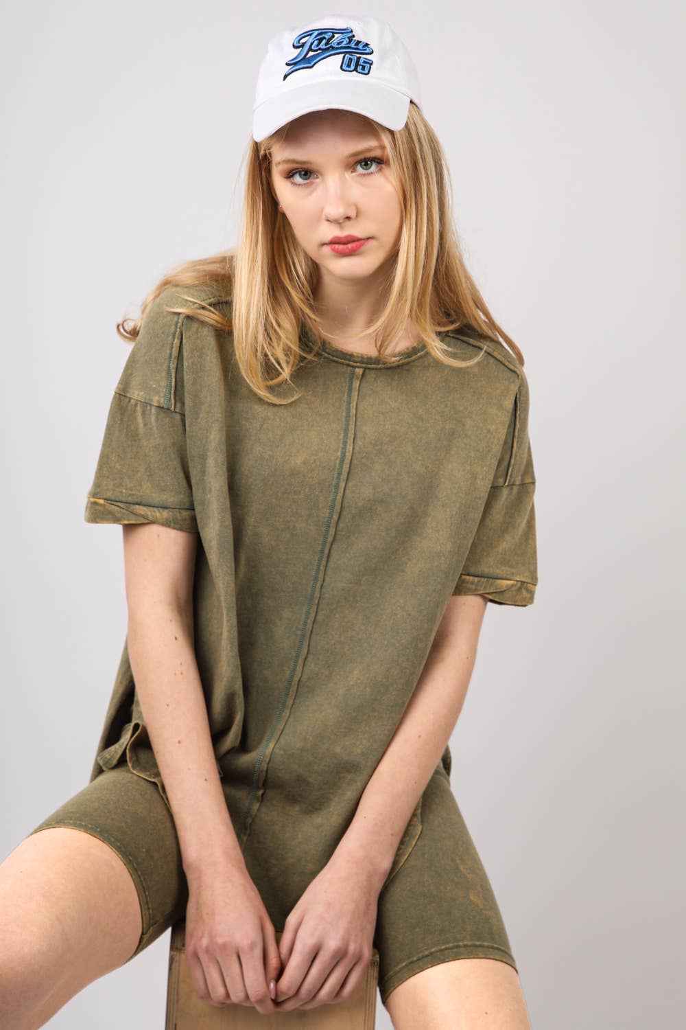 Washed Stretchy Knit Activewear Top & Shorts