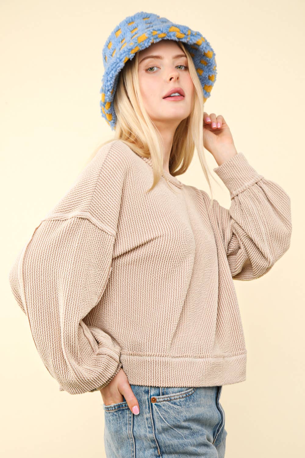 Two Tone Otto Ribbed Oversized Soft Comfy knit Top: OATMEAL