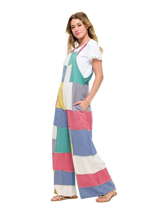 Boho Colorblock Patchwork Overall