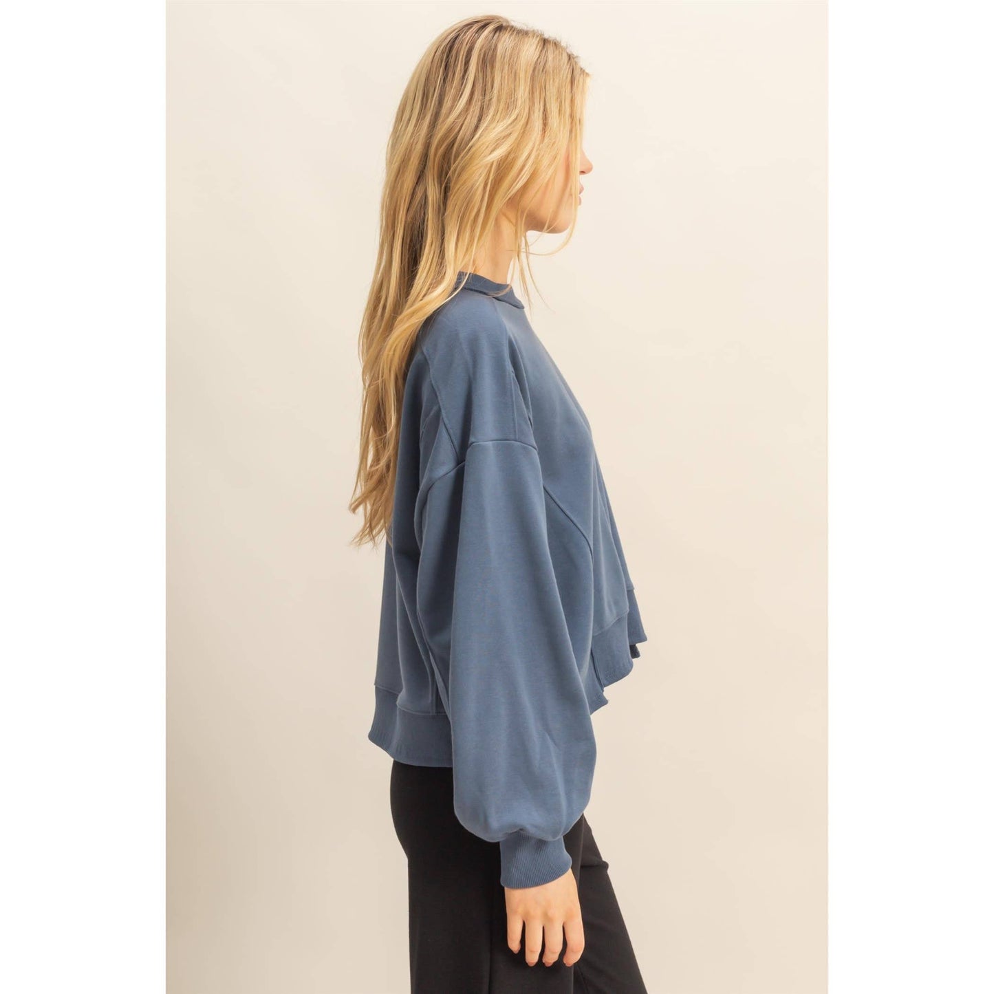 Layered Hem Sweatshirt With Raw Edges