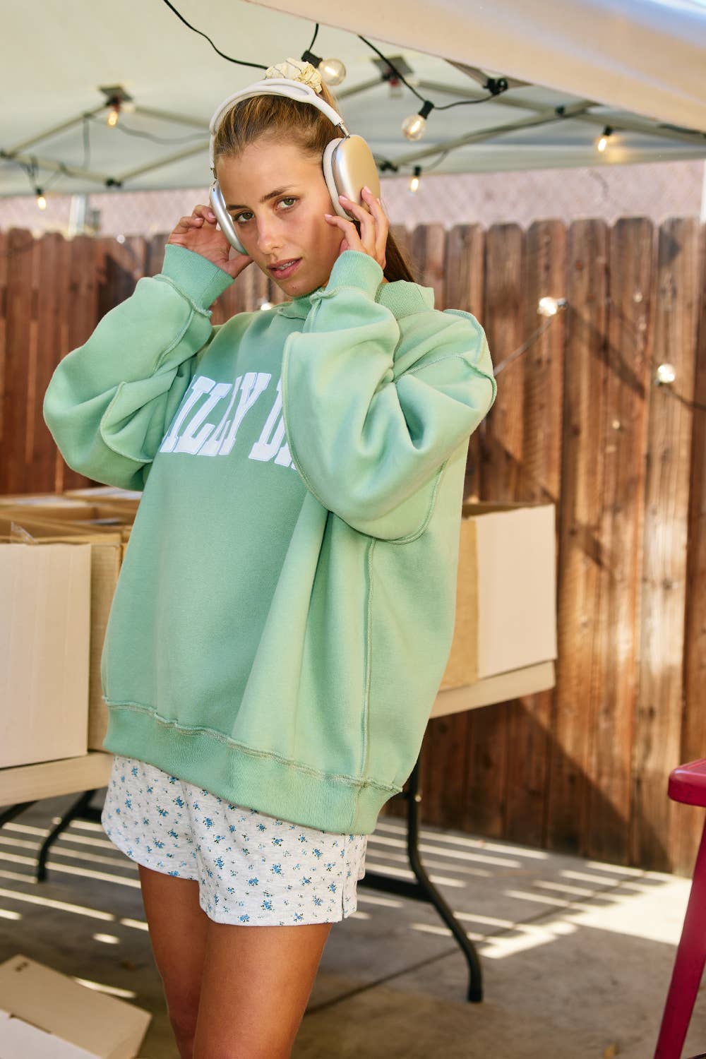 'DILLY DALLY' Mock Neck Sweatshirt: SAGE