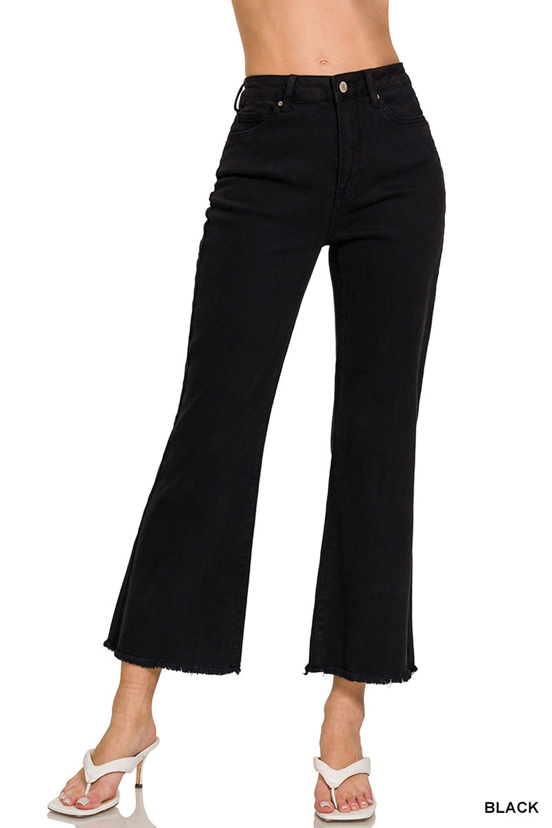 ACID WASHED HIGH WAIST FRAYED HEM BOOTCUT PANTS