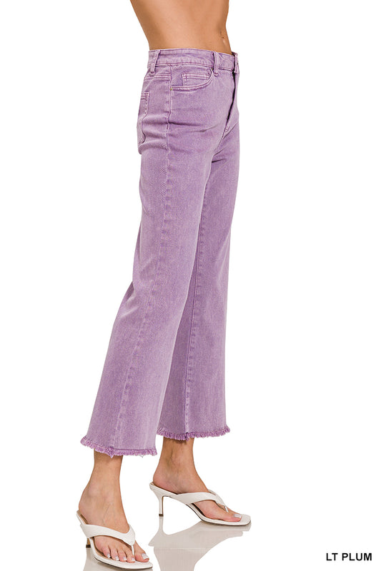 ACID WASHED HIGH WAIST FRAYED HEM BOOTCUT PANTS