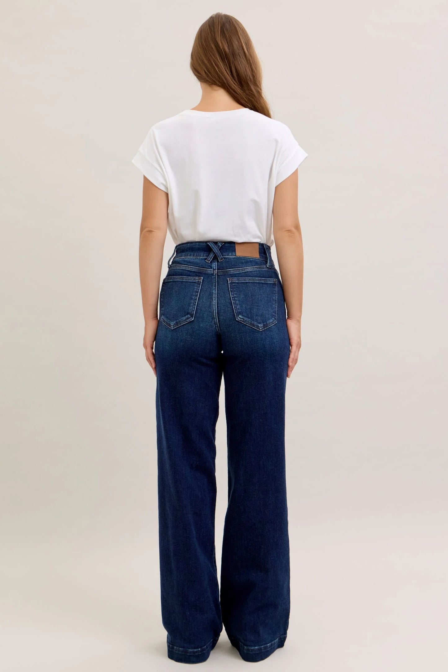 Judy Blue High Waist Trouser Wide Leg Denim Jeans -Short Inseam