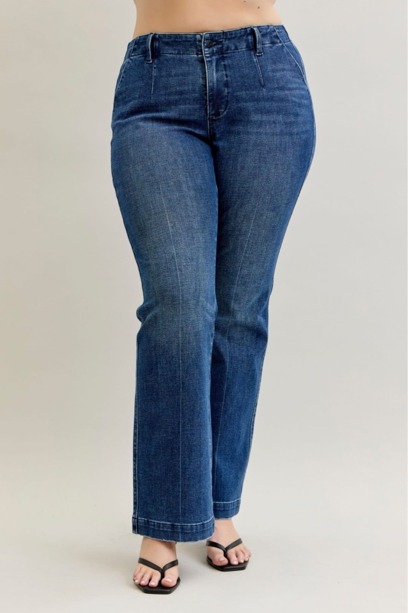 Judy Blue Mid Rise Tummy Control Trouser Welt Pockets Bootcut Denim Jeans