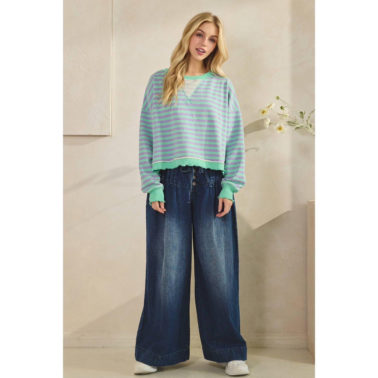 Cropped Striped French Terry Top