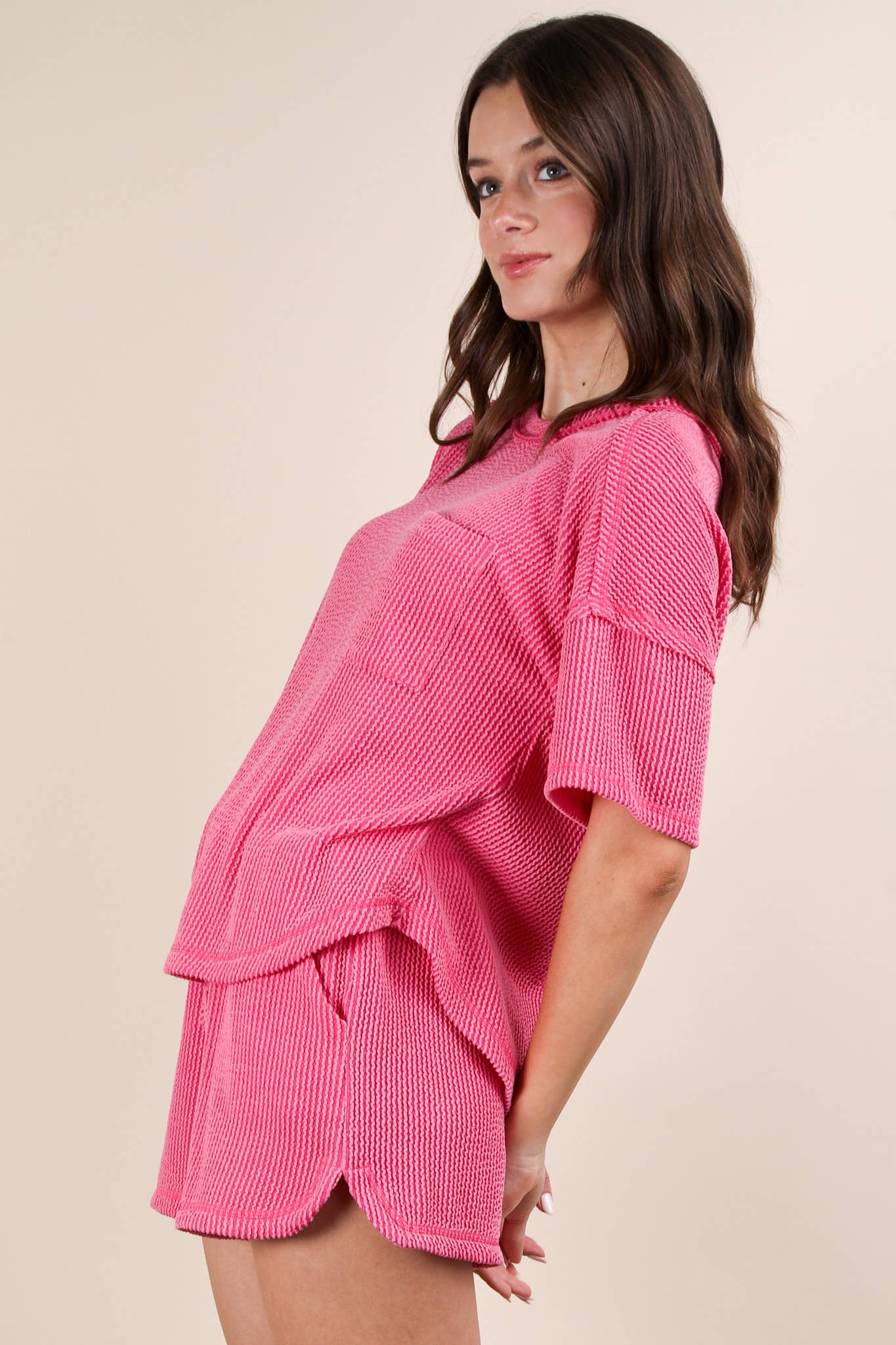 Oversized Two Tone Double Knit Top & Shorts