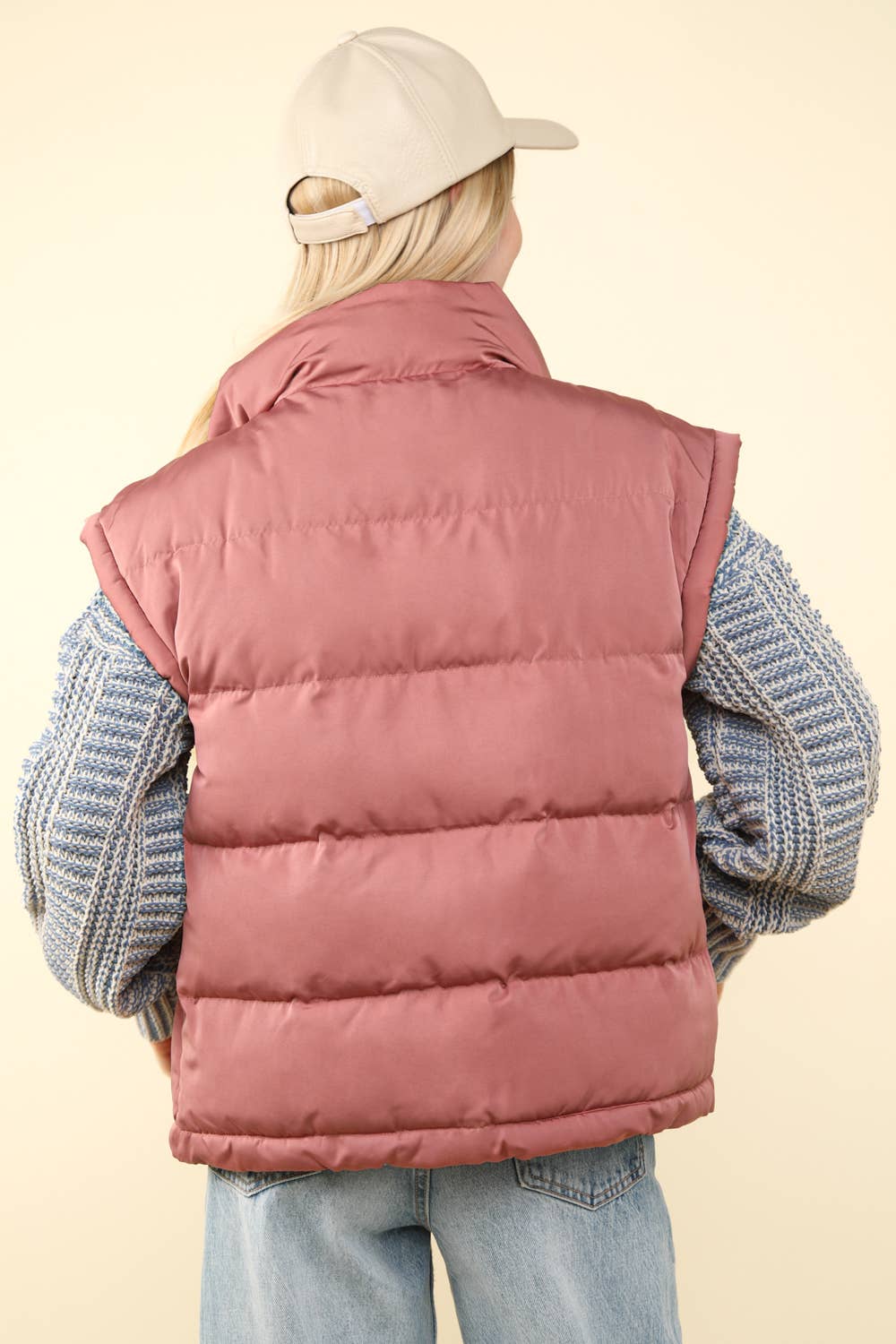 High Neck Casual Comfy Puffer Vest: MAUVE