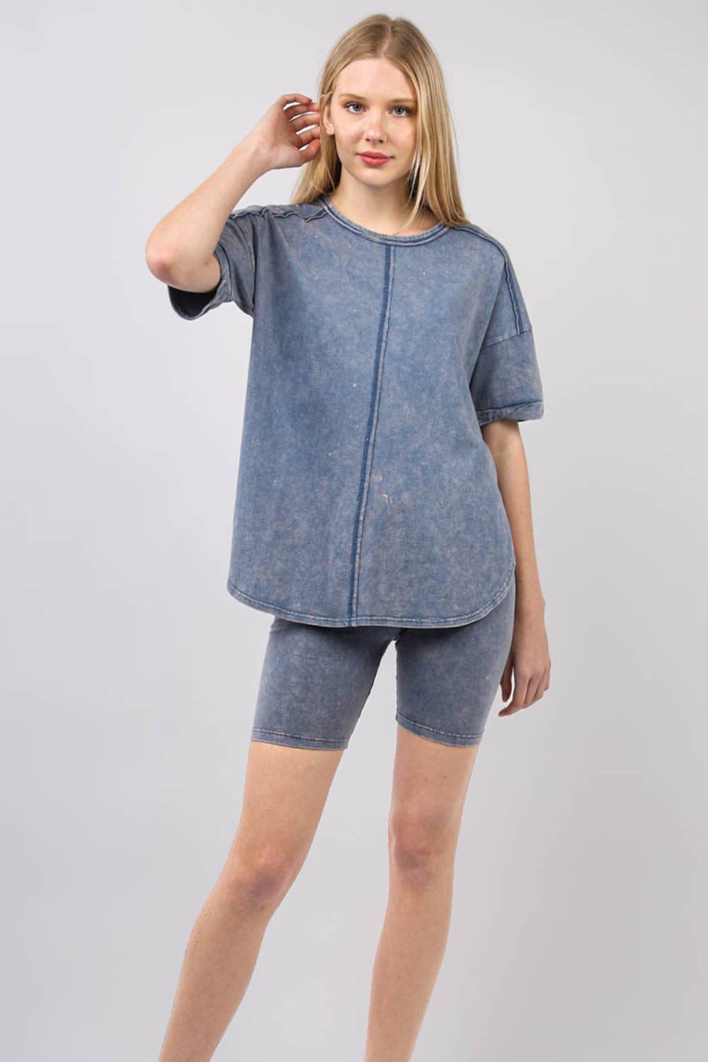 Washed Stretchy Knit Activewear Top & Shorts
