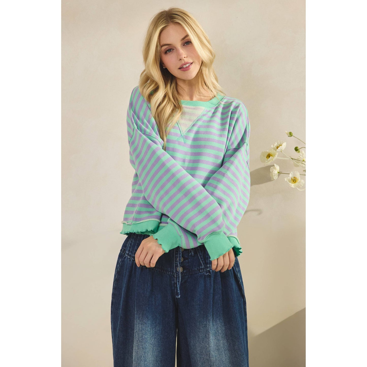 Cropped Striped French Terry Top