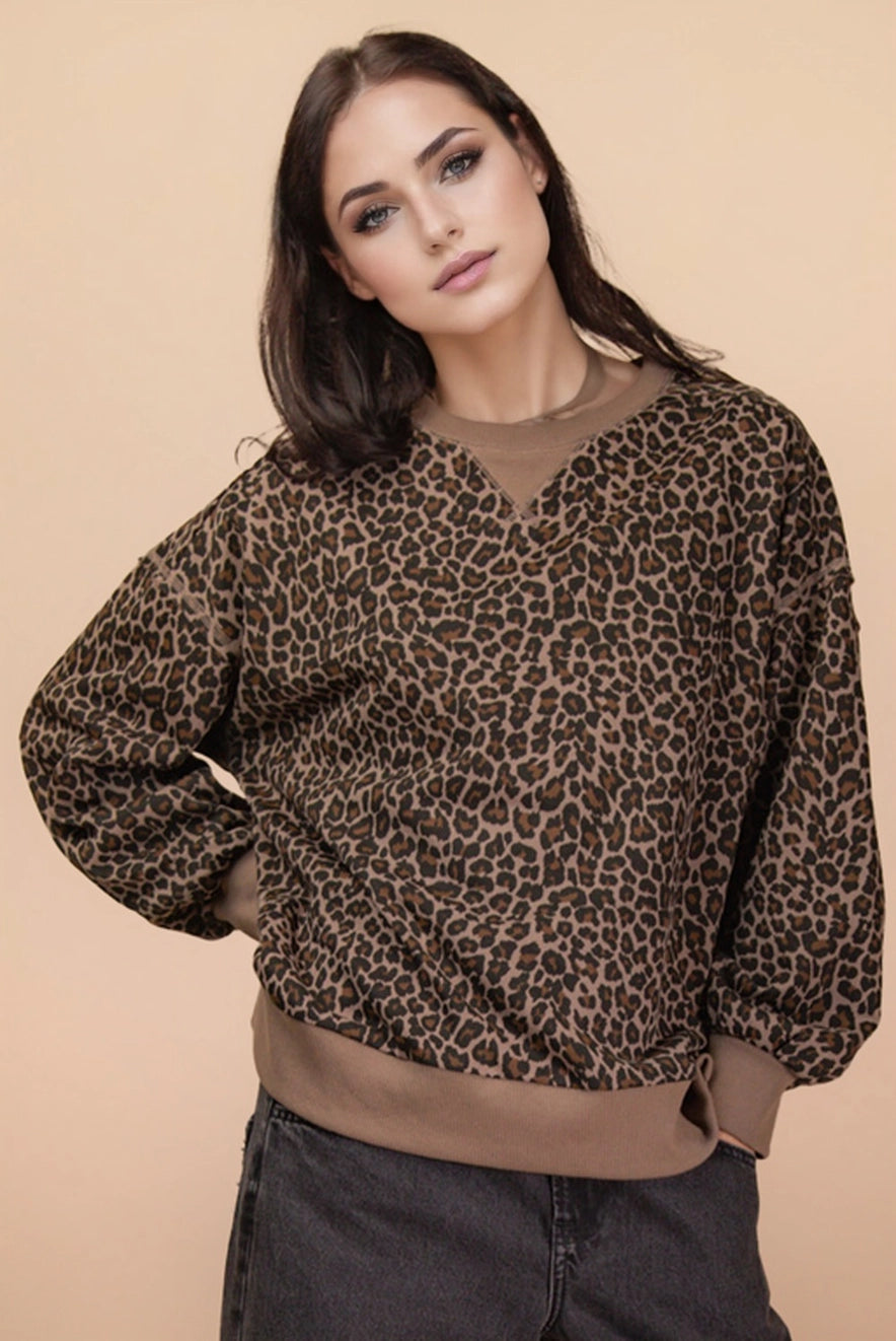 Leopard Printed Knit Casual Top