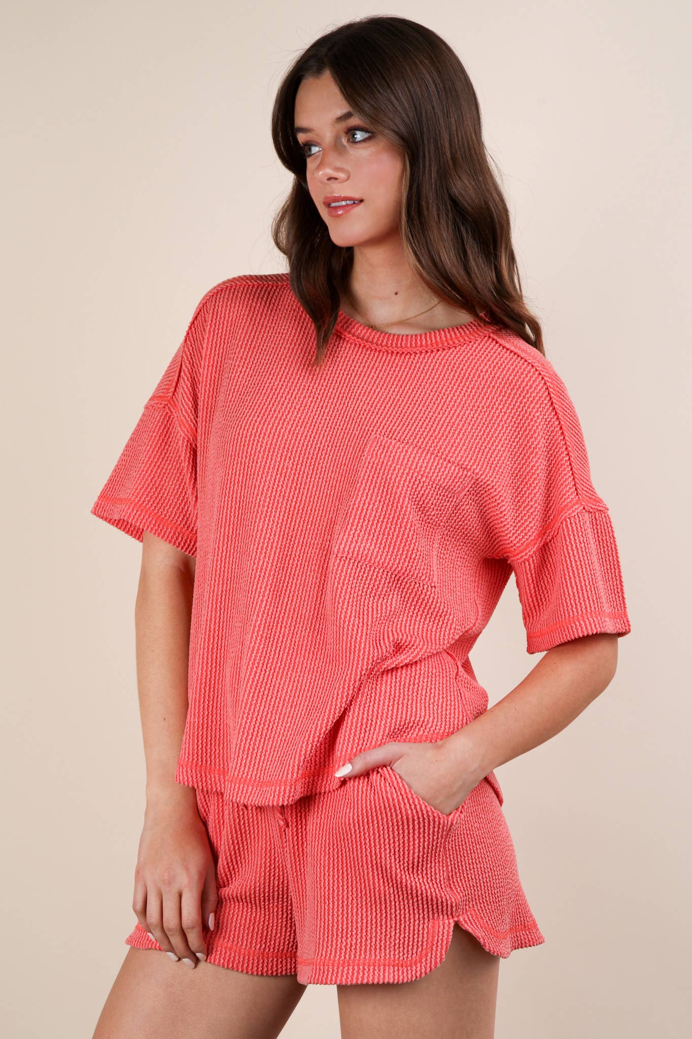 Oversized Two Tone Double Knit Top & Shorts