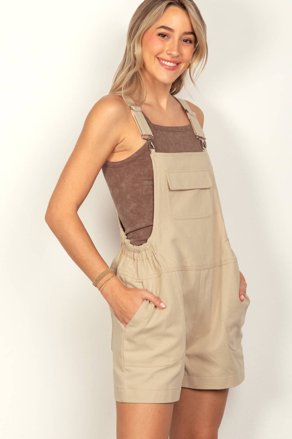 Suspender Solid Woven Casual Overall Romper