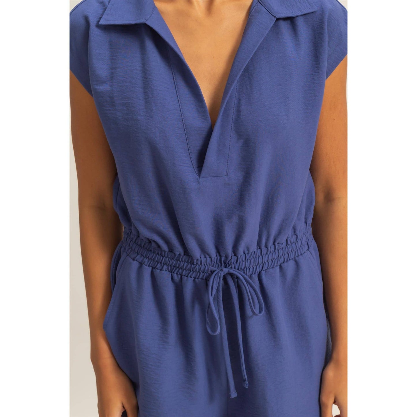 Collared Romper with Buttonless Placket