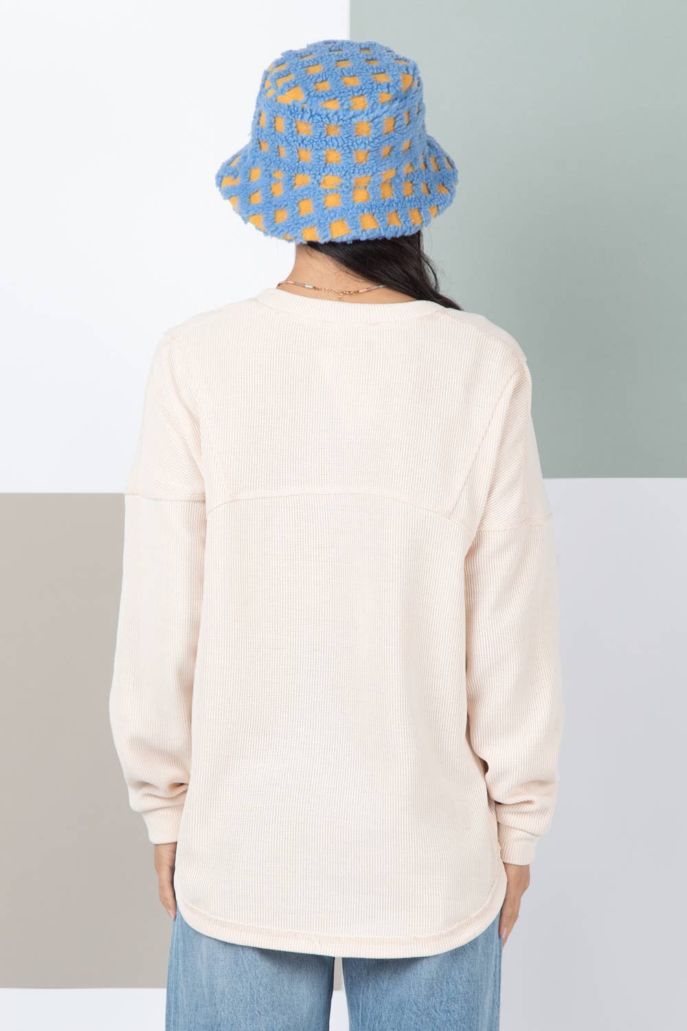 Oversized Solid Color Comfy Knit Top: Cream