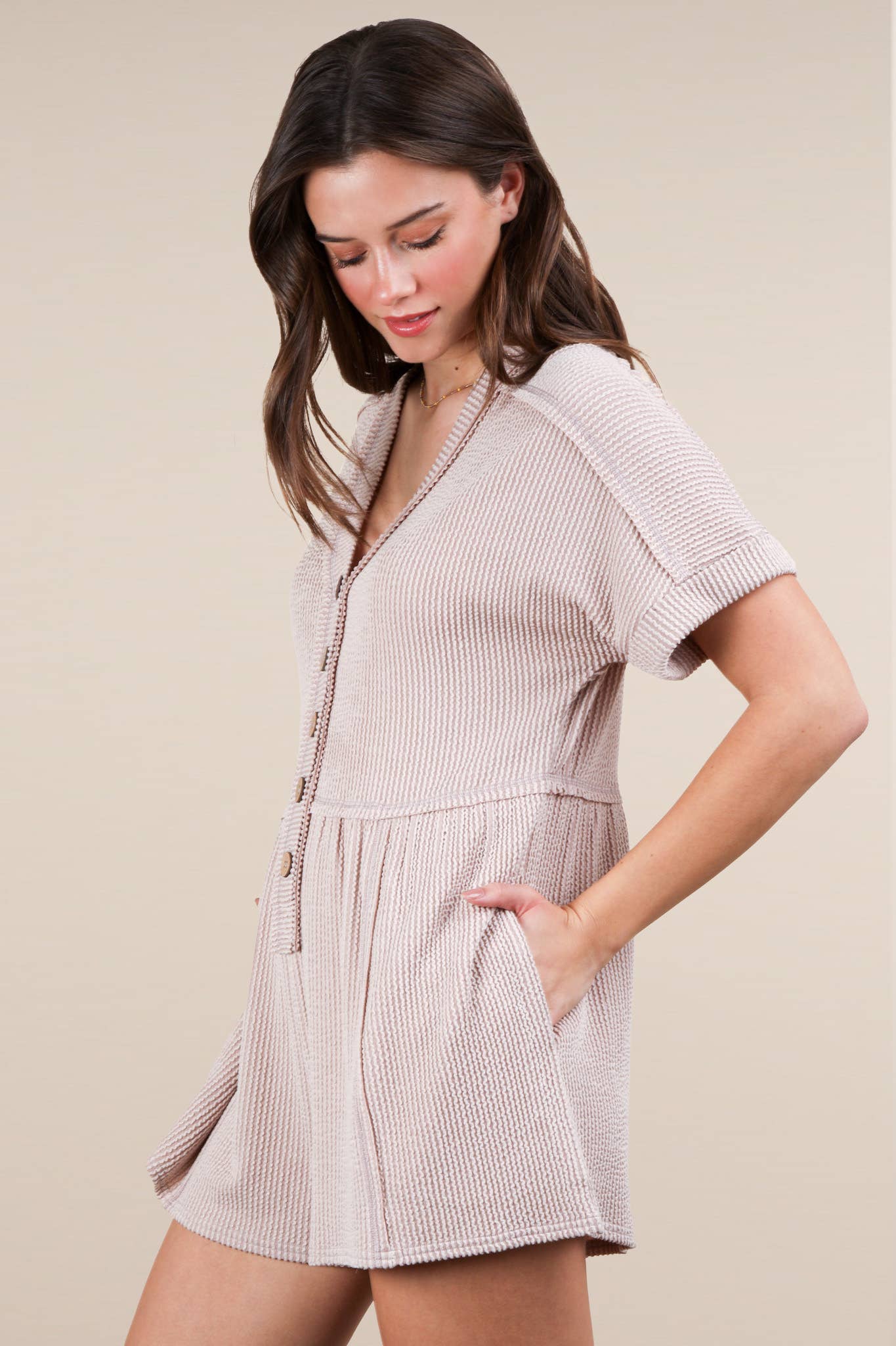 Two Tone Ribbed Knit Comfy Casual Romper