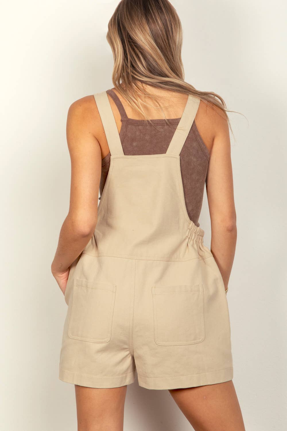 Suspender Solid Woven Casual Overall Romper