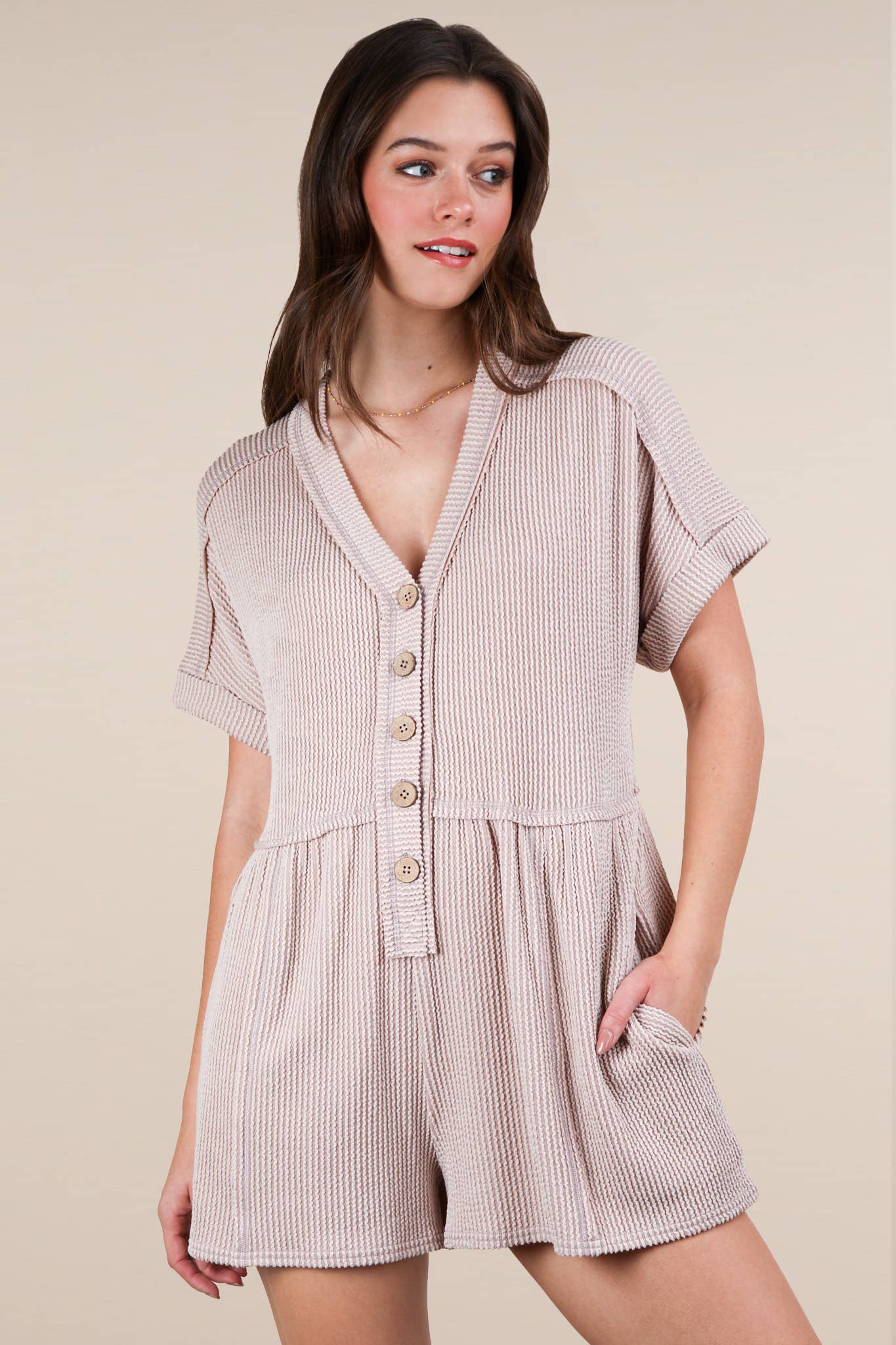 Two Tone Ribbed Knit Comfy Casual Romper
