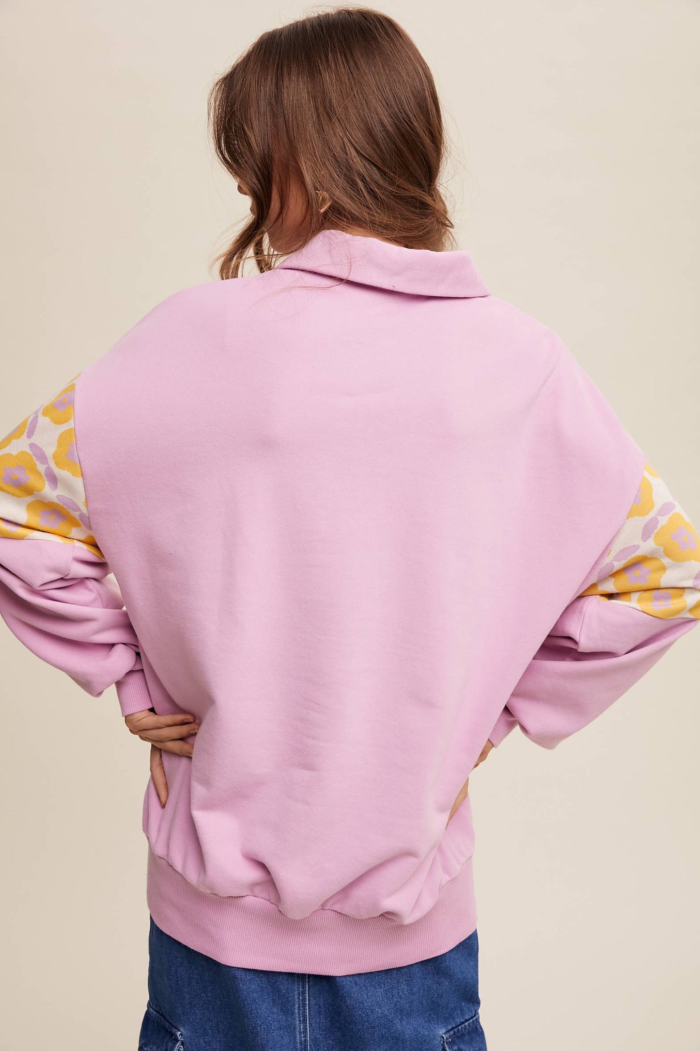 Retro Flower Panel Half-Zip Pullover