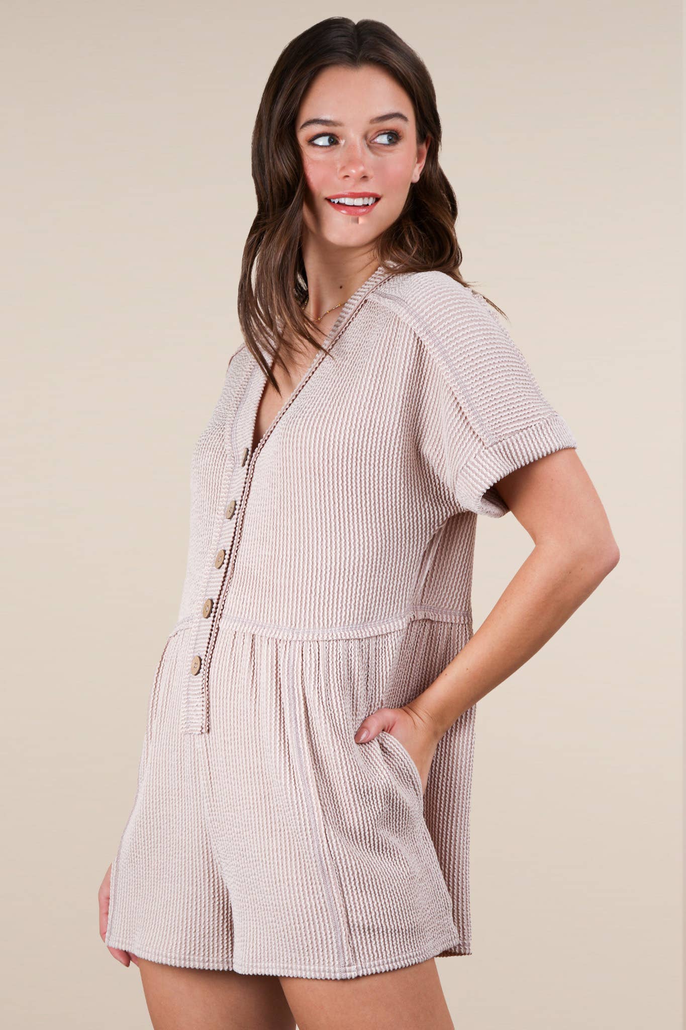 Two Tone Ribbed Knit Comfy Casual Romper