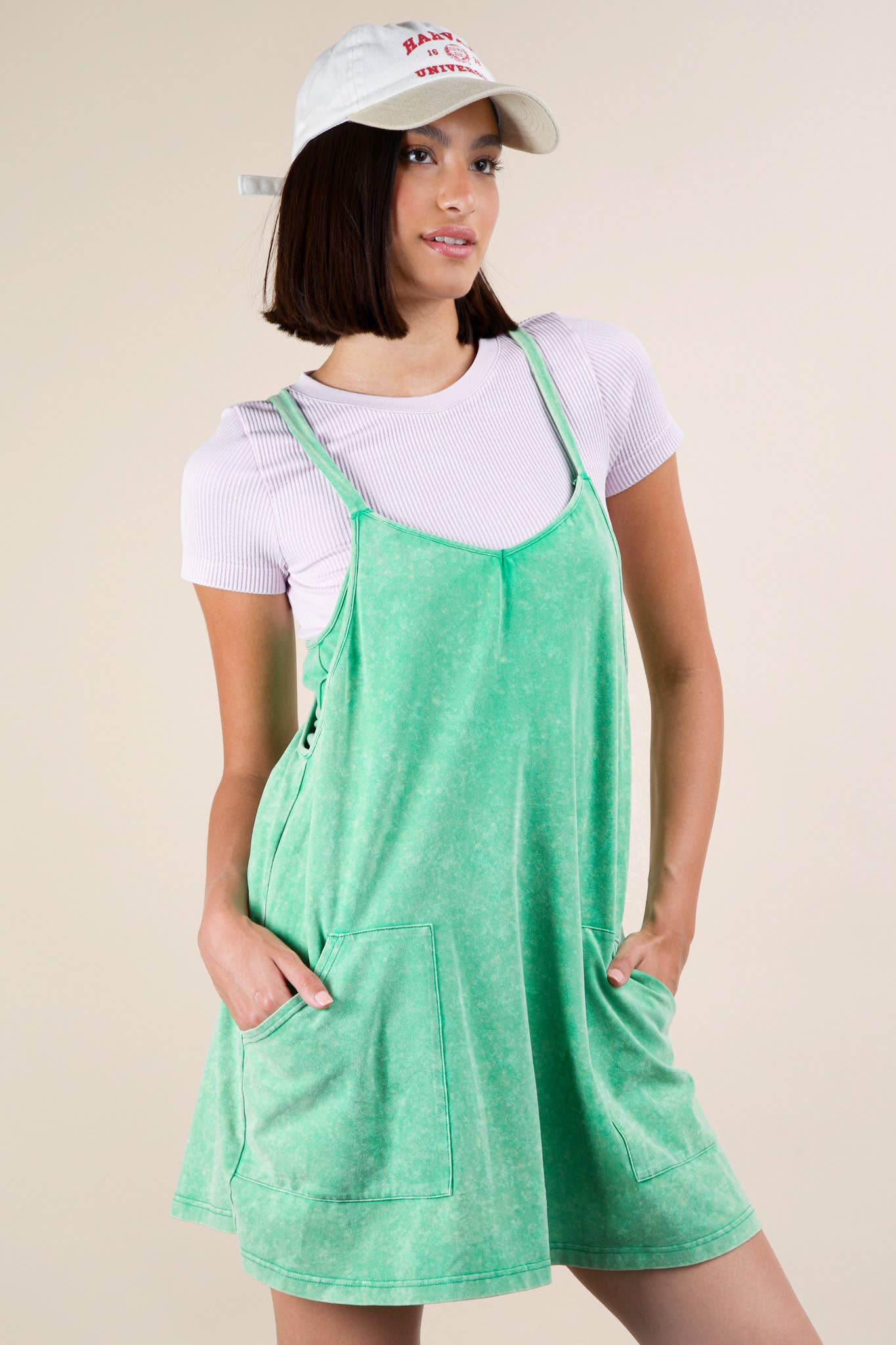 Mineral Washed Knit Mini Dress with Shorts Inside